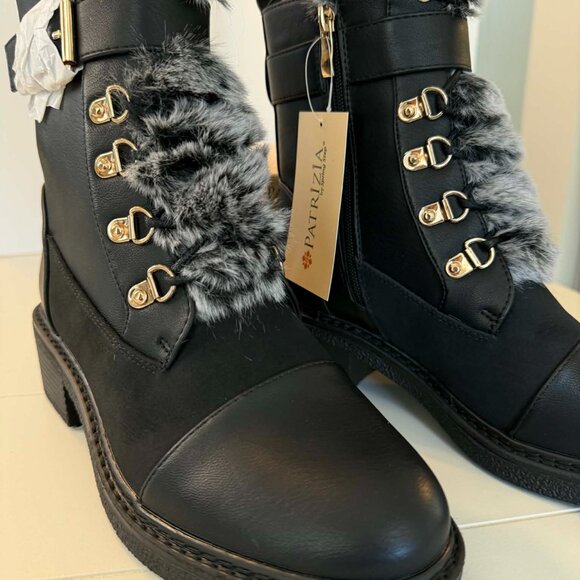 PATRIZIA Women Patrizia Hilvia Black Lace-Up Bootie | Gold Hardware | NIB | Size 38